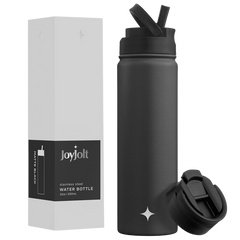 Vacuum Insulated Water Bottle with Flip Lid & Sport Straw Lid - 22 oz - Grey/Black