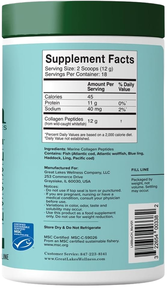 Sustainable Marine Collagen Peptides for Skin, Hair, Nails, Joints & Digestion - Unflavored