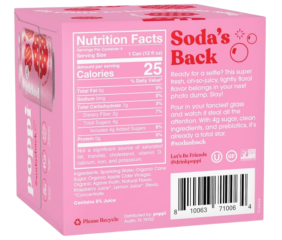 Raspberry Rose Prebiotic Soda (4 Pack)