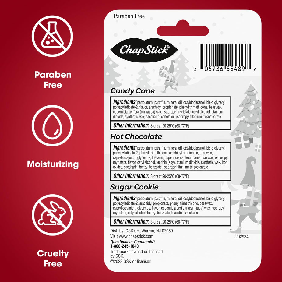 Holiday Hot Chocolate Candy Cane and Sugar Cookie Lip Balm (3 Pack)