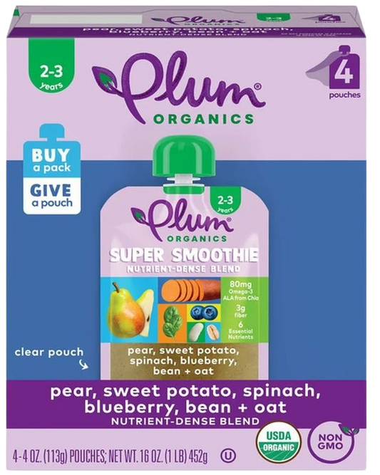 Pear,Sweet Potato,Spinach,Blueberry Pouch (4 Pack)