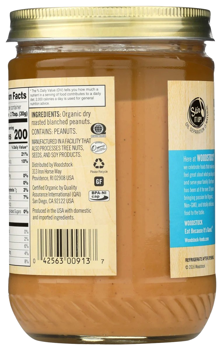Organic Peanut Butter Smooth Unsalted