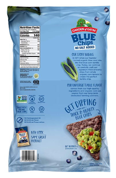 Blue Corn Tortilla Chips No Salt
