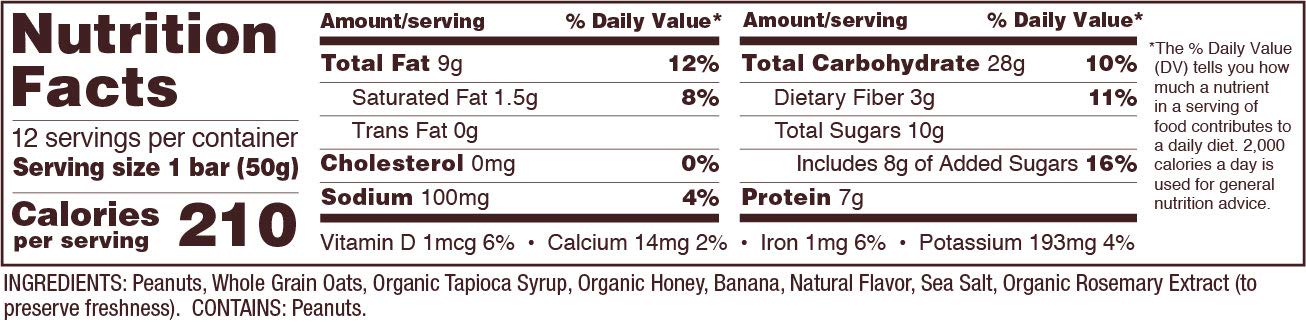 Case pack of 12 Peanut Butter Banana & Oats Bars