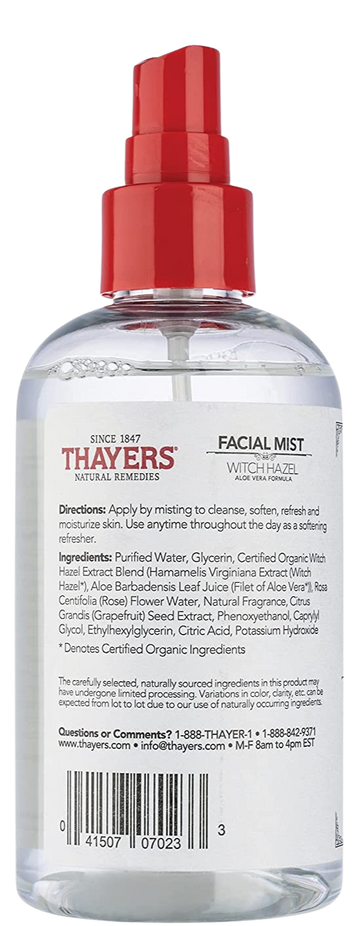 Witch Hazel Facial Mist Toner With Aloe Vera Alcohol-Free Rose Petal