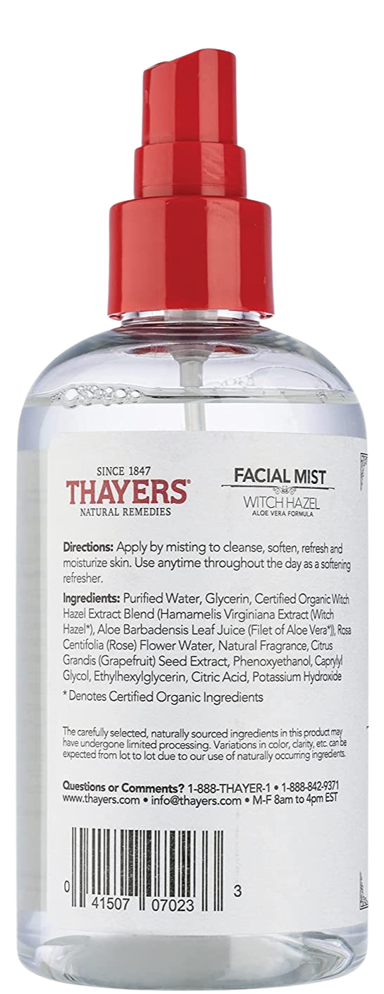 Witch Hazel Facial Mist Toner With Aloe Vera Alcohol-Free Rose Petal