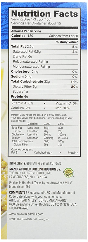 Organic Gluten Free Steelcut Oats