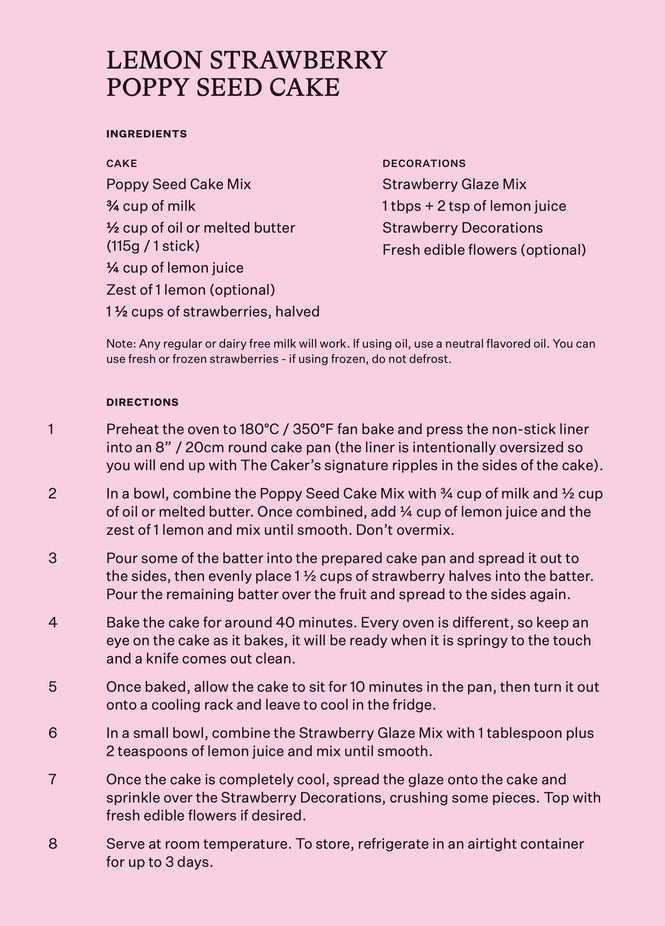 Lemon Strawberry Poppy Seed Cake Kit