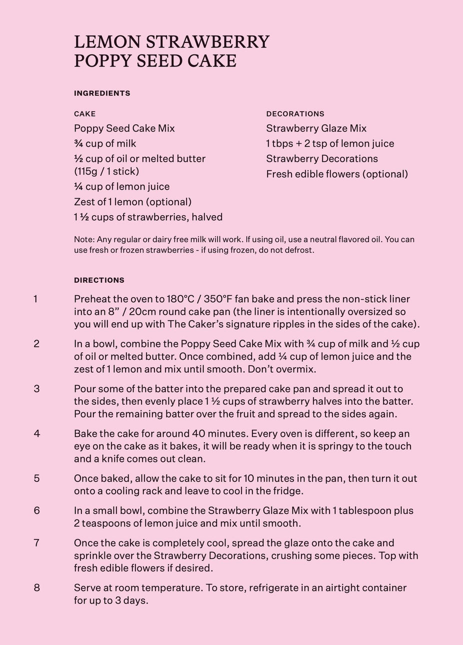 Lemon Strawberry Poppy Seed Cake Kit
