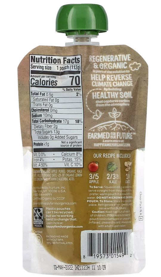 Organics Farmed For Our Future® Apple Kale & Oat Stage 2 Baby Food Pouches (4 Pack)