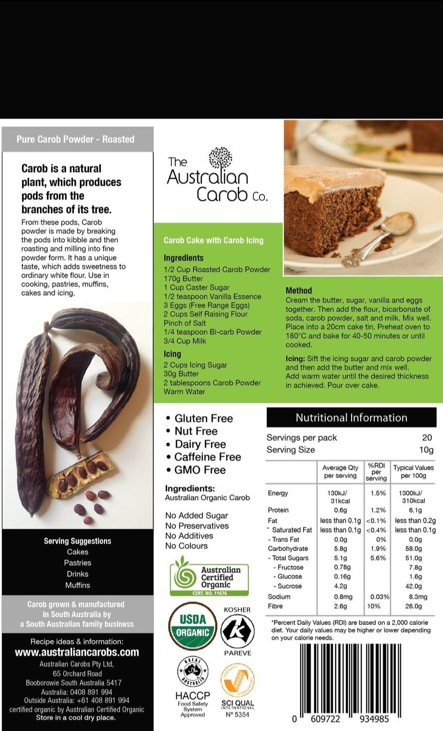 Organic Australian Roasted Carob Powder