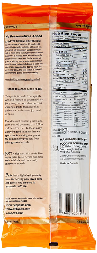 Spinach Brown Rice Spaghetti Style, Gluten Free