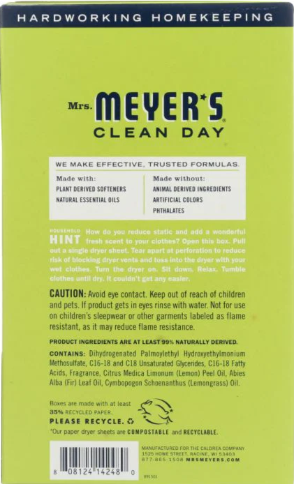 Lemon Verbena Dryer Sheets