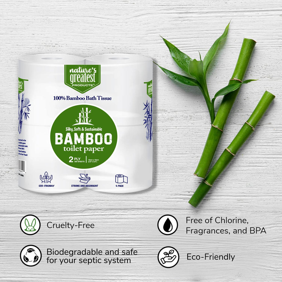 100% Bamboo & Sugarcane Bath Tissue 300 Sheets 2 Ply (4 CT)