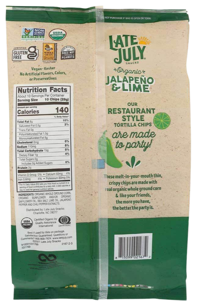 Organic Jalapeno + Lime Thin & Crispy Tortilla Chips
