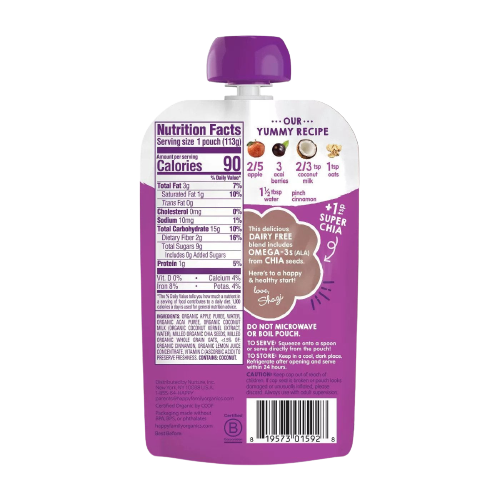 Super Morning Organic Apples, Acai, Coconut Milk, Oats + Super Chia Baby Pouch