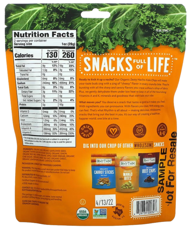 Organic Zesty Nacho Kale Chips