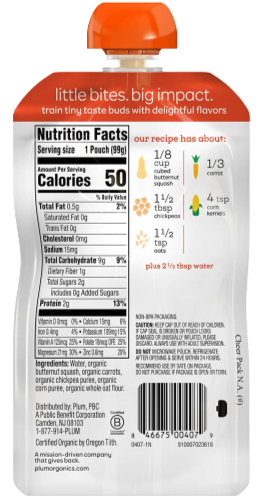 Butternut Squash Carrot Chickpea & Corn Baby Food Pouch