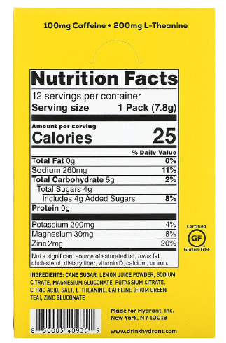 Hydration Caffeine Lemon 30Pk