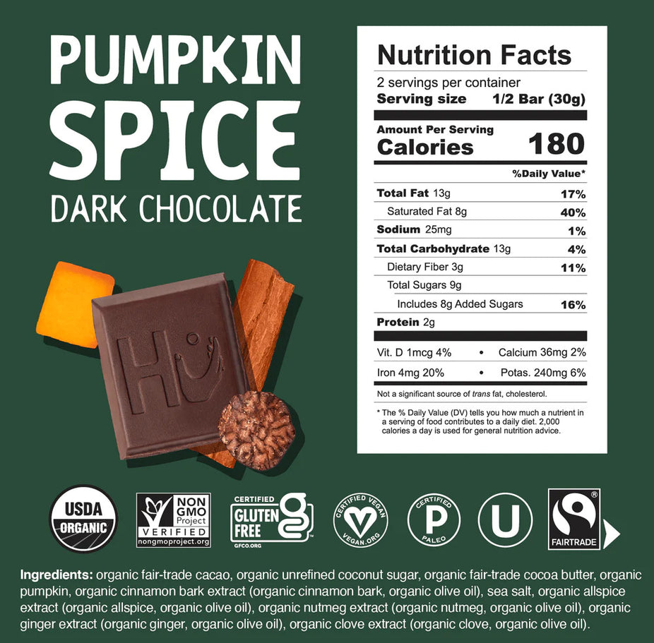 Variety Pack - Pumpkin, Gingerbread, Hazelnut, Mint Chocolate Bars (4 Pack)