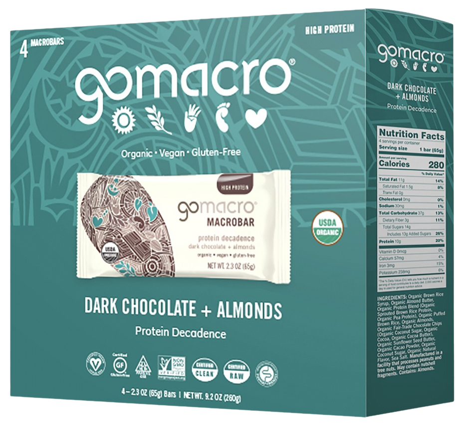 Organic Dark Chocolate + Almond Protein Bars, 4 Ct