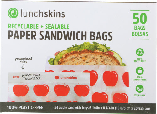 Recyclable & Sealable Paper Sandwich Bags Apple Pattern