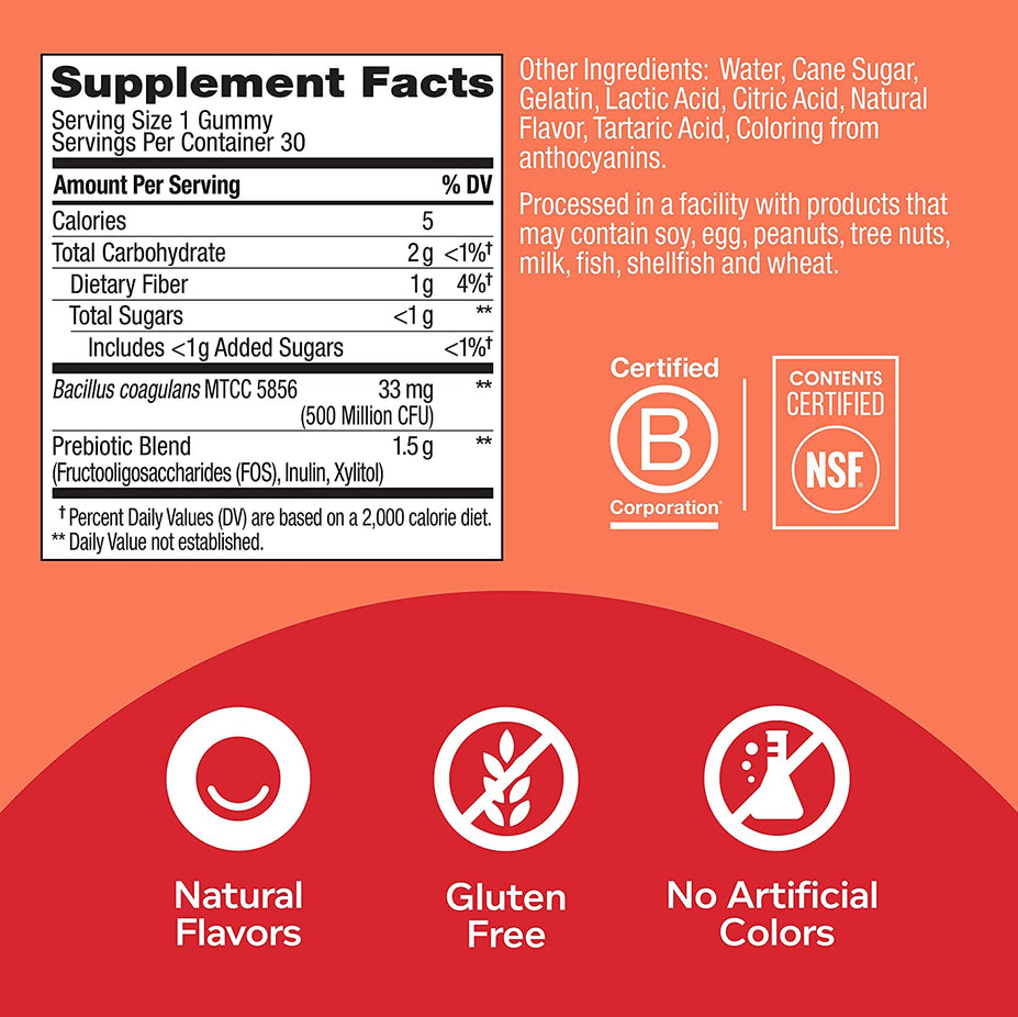 Probiotic & Prebiotic Gummies Peach 30Ct