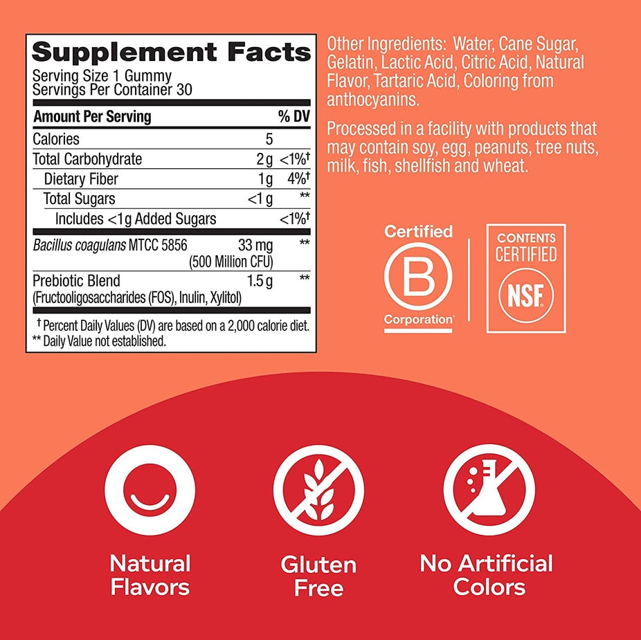 Probiotic & Prebiotic Gummies Peach 30Ct