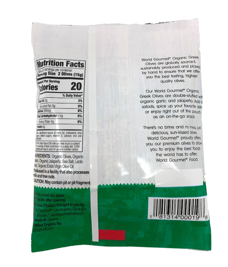 Organic Green Olives Double Stuffed with Jalapeno & Garlic