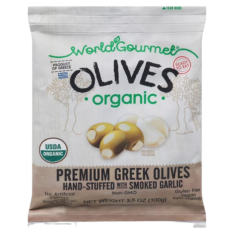 Organic Green Olives stuffed with Smoked Garlic