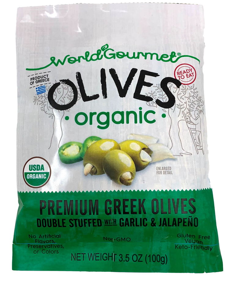 Organic Green Olives Double Stuffed with Jalapeno & Garlic