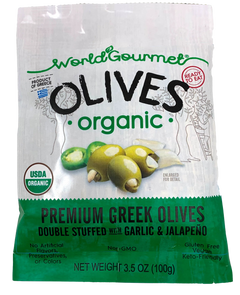 Organic Green Olives Double Stuffed with Jalapeno & Garlic