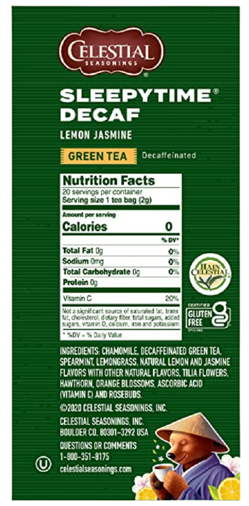 Sleepytime Decaf Lemon Jasmine Green Tea