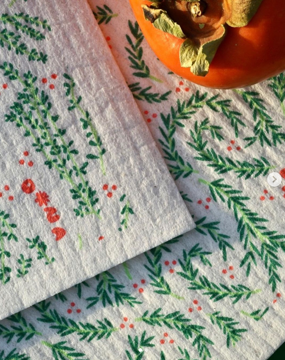 Compostable Sponge Cloth Pack - Rose & Thyme Pattern (2 Pack)