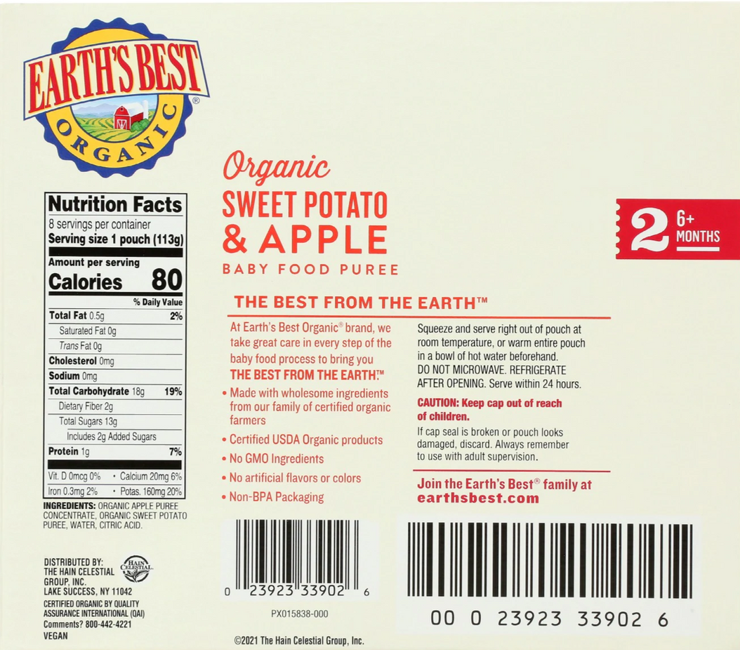 Organic Sweet Potato & Apple Baby Food Puree