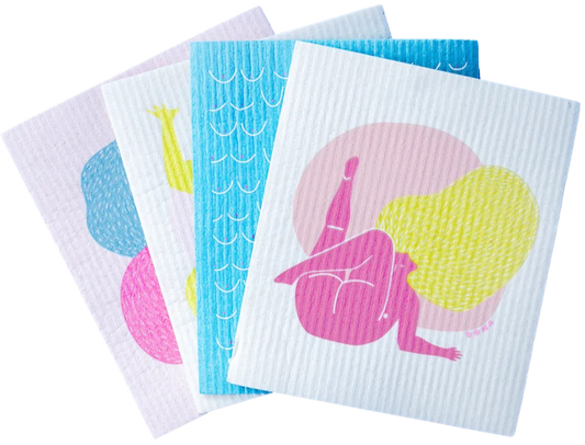 Compostable Sponge Cloth Pack - Ladies Pattern (4 Pack)