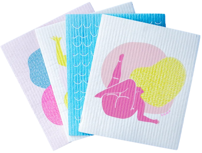 Compostable Sponge Cloth Pack - Ladies Pattern (4 Pack)