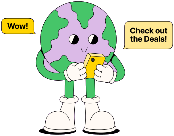 The Martie globe character browsing deals on a phone